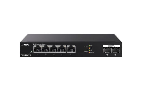 Tenda TEM2007X - Multi-gigabit switch, 5x 2.5G RJ45 + 2x 10G SFP+ port, MAC 16K, ochrana 6kV 