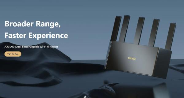 Tenda TX12L Pro AX3000 WiFi 6 Mesh Router, 1x GWAN, 3x GLAN, IPv6, 5x 6dBi, WPA 3, CZ app 