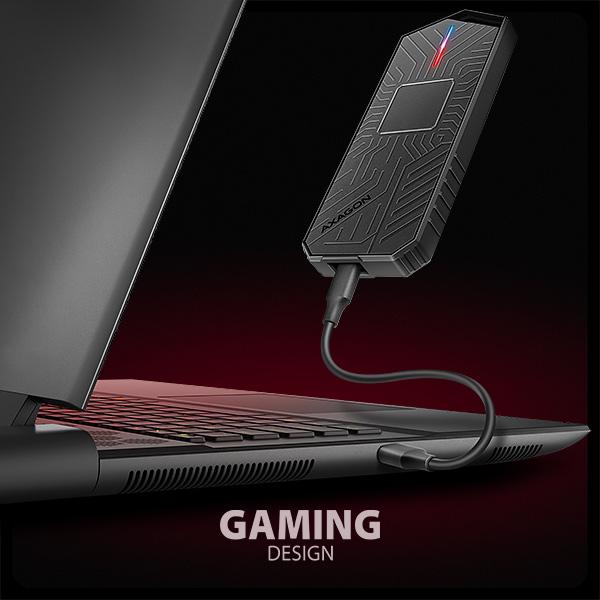 AXAGON EEM2-GAM, USB-C 10Gbps - NVMe & SATA SSD GAME M.2 box, bezskrutkový 