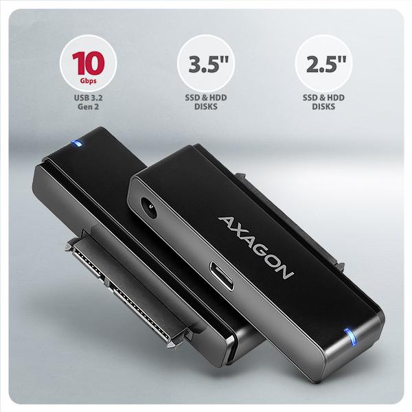 AXAGON ADSA-FPX, USB-C 10Gbps - SATA 6G, 2.5 "/ 3.5" SSD / HDD FAST PORT X adaptér, vr. AC napájače 