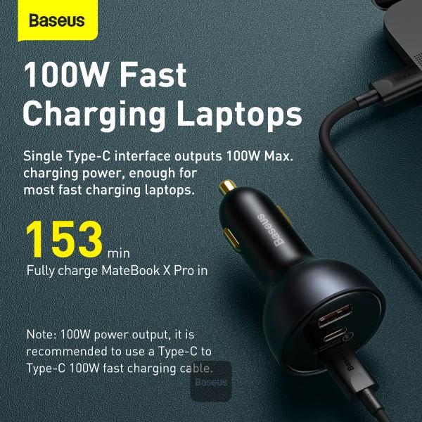 Baseus nabíjačka do auta 1x USB-A 2x USB-C Quick Charge 5 160W šedá + kábel USB-C 