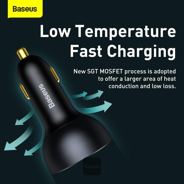 Baseus nabíjačka do auta 1x USB-A 2x USB-C Quick Charge 5 160W šedá + kábel USB-C 