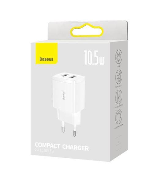 Baseus nabíjačka do siete Compact 2xUSB 10, 5W biela 