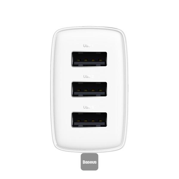 Baseus nabíjačka do siete Compact 3xUSB 17W biela 