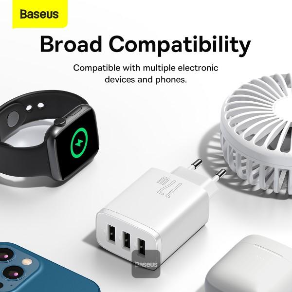 Baseus nabíjačka do siete Compact 3xUSB 17W biela 