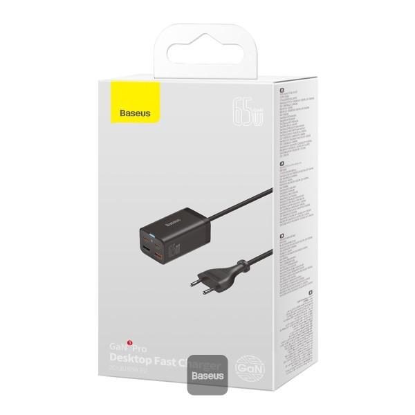 Baseus rýchlonabíjačka do siete GaN3 Pro, 2x USB-C, 2x USB 65W čierna 