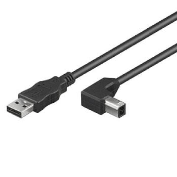 PremiumCord Kábel USB 2.0, A-B, 1m so zahnutým USB-B konektorom 90°