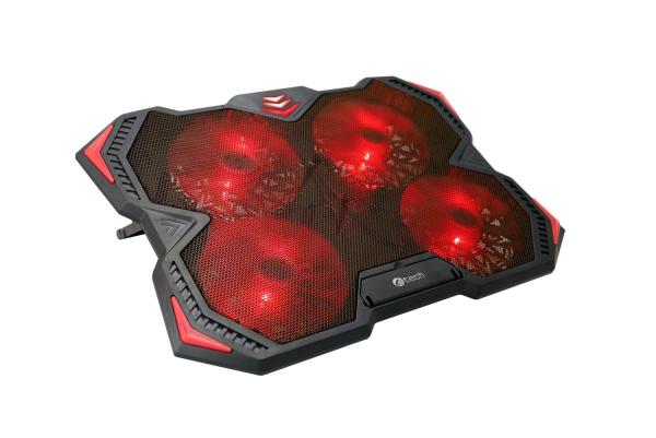 Chladící podložka C-TECH Zefyros (GCP-01R), casual gaming, 17, 3", červené podsvícení, regulace otáče