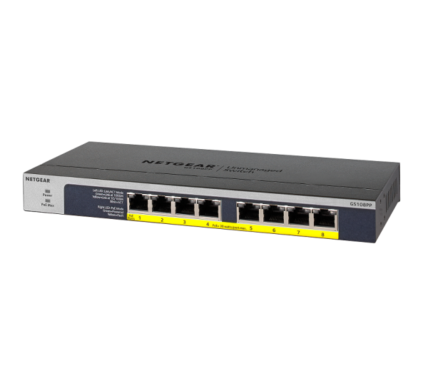 NETGEAR 8-port 10/ 100/ 1000Mbps Gigabit Ethernet, Flexible PoE, GS108PP