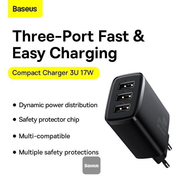 Baseus nabíjačka do siete Compact 3xUSB 17W čierna 