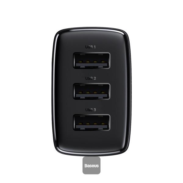 Baseus nabíjačka do siete Compact 3xUSB 17W čierna 