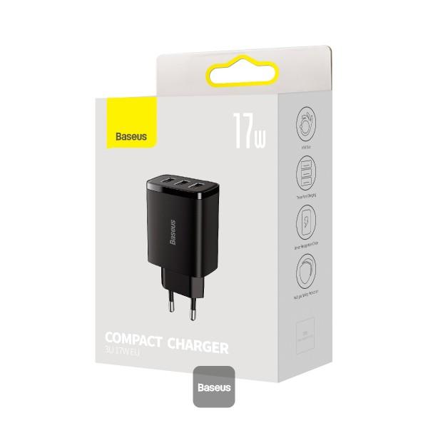 Baseus nabíjačka do siete Compact 3xUSB 17W čierna 