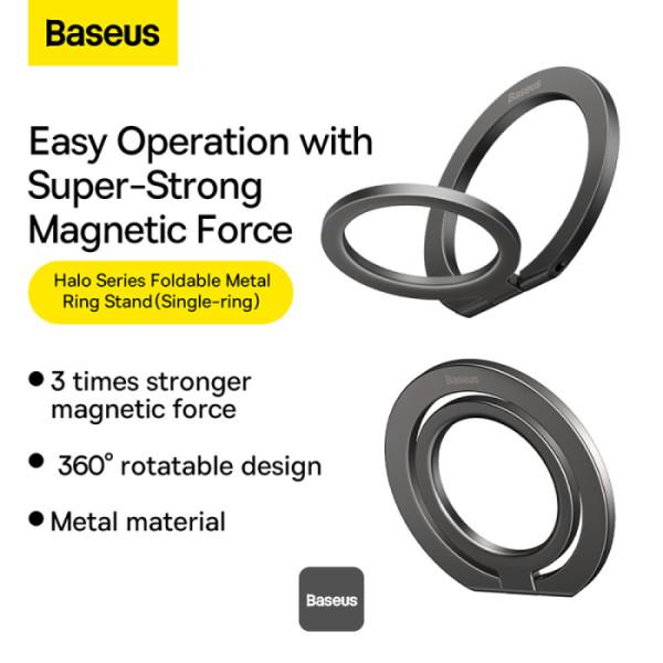 Baseus univerzálny magnetický držiak Halo kovový krúžok sivý 