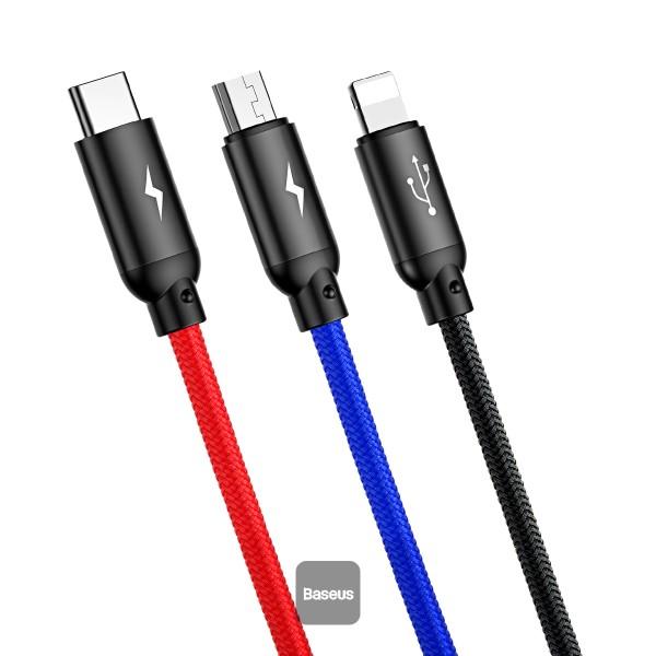 Baseus dátový kábel 3v1 microUSB+Lightning+USB-C 1, 2m 3, 5A 