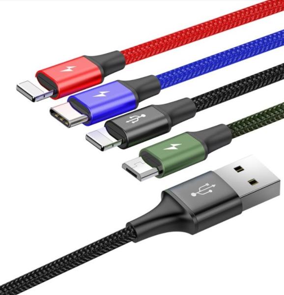 Baseus dátový kábel 4v1 microUSB+USB-C+2xLightning 1, 2m 3, 5A čierny 