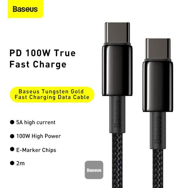 Baseus dátový kábel Tungsten Gold USB-C/ USB-C 2m 100W čierny 