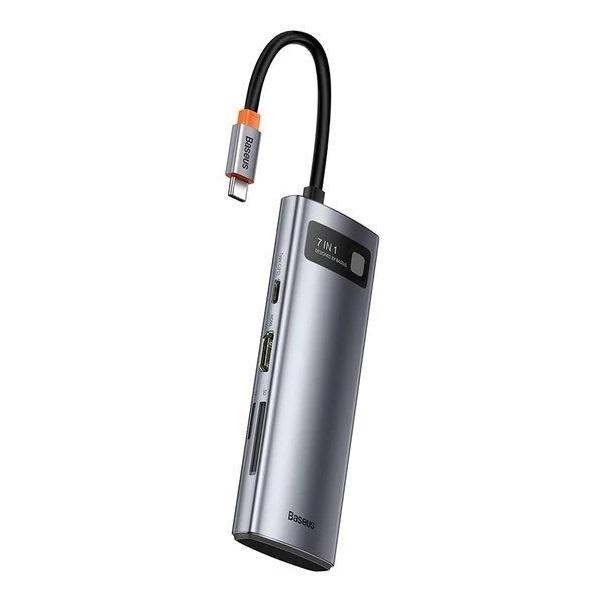 Baseus dokovacia stanica 7v1 USB-C (USB-C PD 100W, USB-C, 2x USB 3.0, HDMI, SD TF port) sivá 