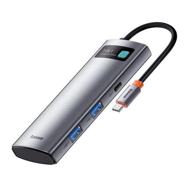 Baseus dokovacia stanica 7v1 USB-C (USB-C PD 100W, USB-C, 2x USB 3.0, HDMI, SD TF port) sivá 