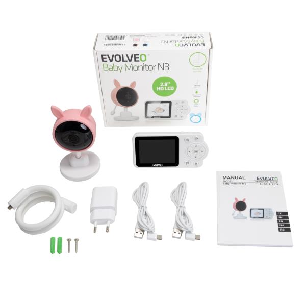 EVOLVEO Baby Monitor N3, detská video-opatrovateľka, Ružová 