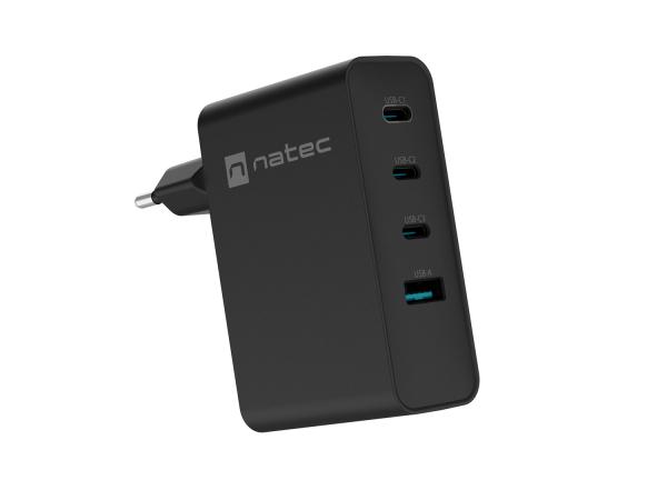 Univerzálna USB nabíjačka Natec GaN 100W, 3X USB-C, 1X USB-A, Čierna 