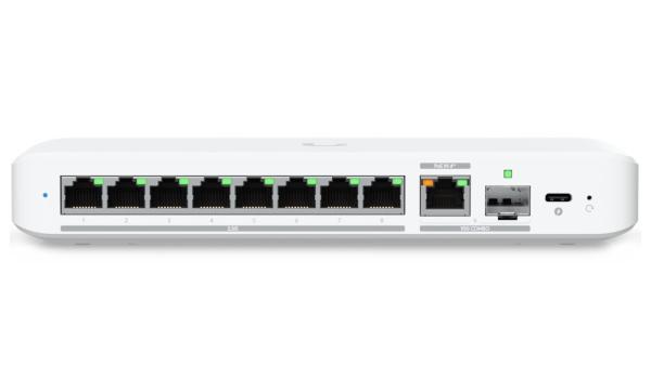 Ubiquiti Flexible, 8-port 2.5 GbE switch with a 10 GbE RJ45 SFP+ combination uplink port that can be powered with a USB 