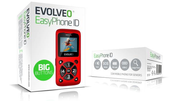 EVOLVEO Mobilní telefon pro seniory EasyPhone ID, červená 