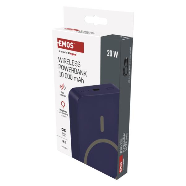 EMOS POWERBANKA WI 1046, bezdrôtové nabíjanie 20W, 10.000mAh, MODRÁ, 1xUSB-C 