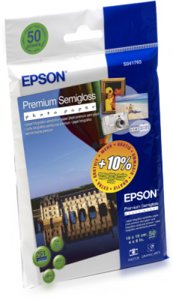 EPSON Premium Semigloss Photo Paper, 100x150 mm, 50x