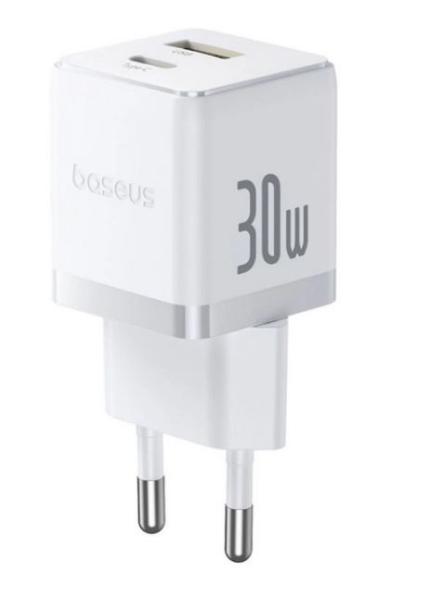 Baseus Rýchlonabíjačka do siete Palm 30W 1xUSB-A 1xUSB-C PD QC 3.0 biela 