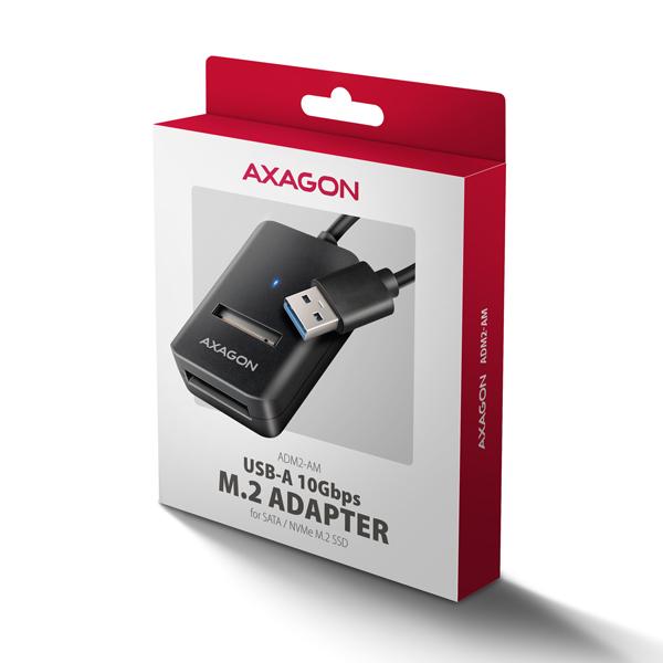 AXAGON ADM2-AM USB-A 10Gbps - M.2 NVMe & SATA SSD adaptér, kábel USB-A 10cm 