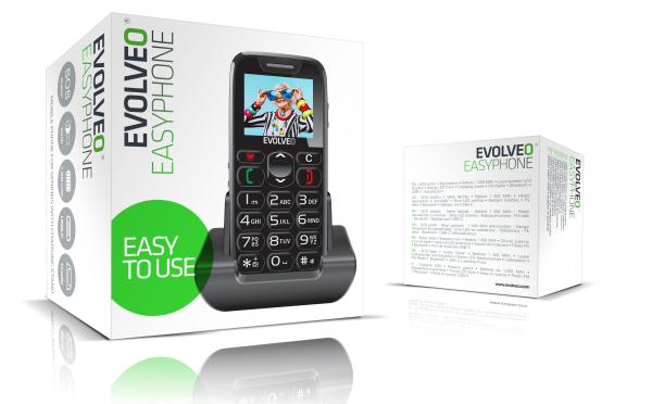 EVOLVEO EasyPhone, mobilný telefón pre seniorov s nabíjacím stojanom, čierna 