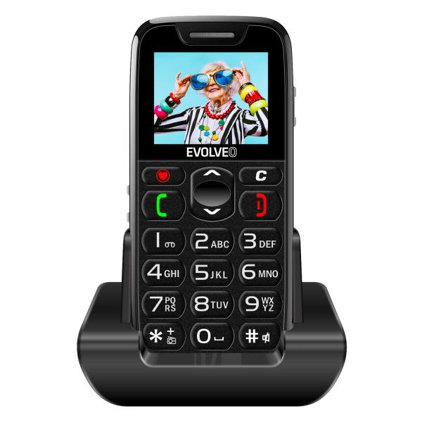 EVOLVEO EasyPhone, mobilný telefón pre seniorov s nabíjacím stojanom, čierna 