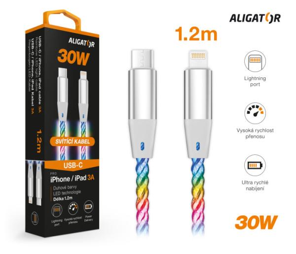ALIGATOR Dátový kábel LIGHT 3A, 30W USB-C/ Lightning 1, 2m 
