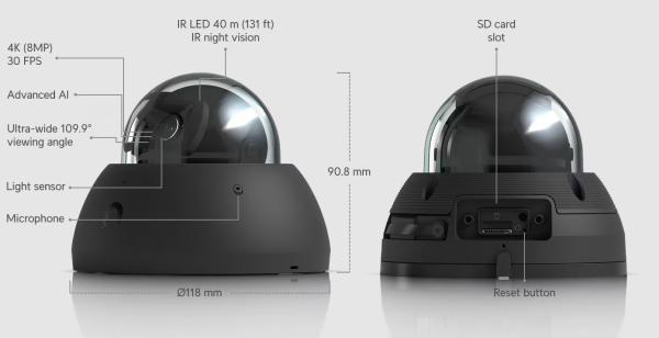 UBNT UVC-AI-Dome-W - AI Dome PoE kamera, 8MP, černá 