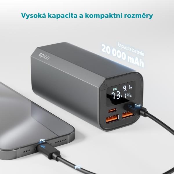 Epico Alu Power Bank PD 100W - 20 000mAh - šedá 