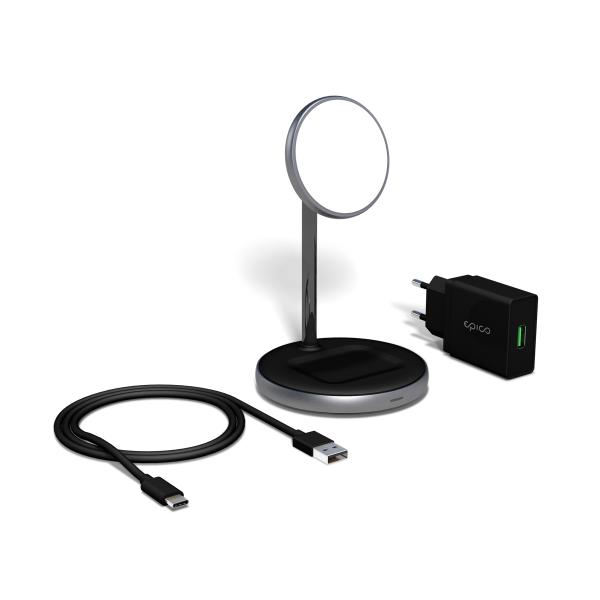 Epico 2in1 Magnetic Wireless Charger - čierna 