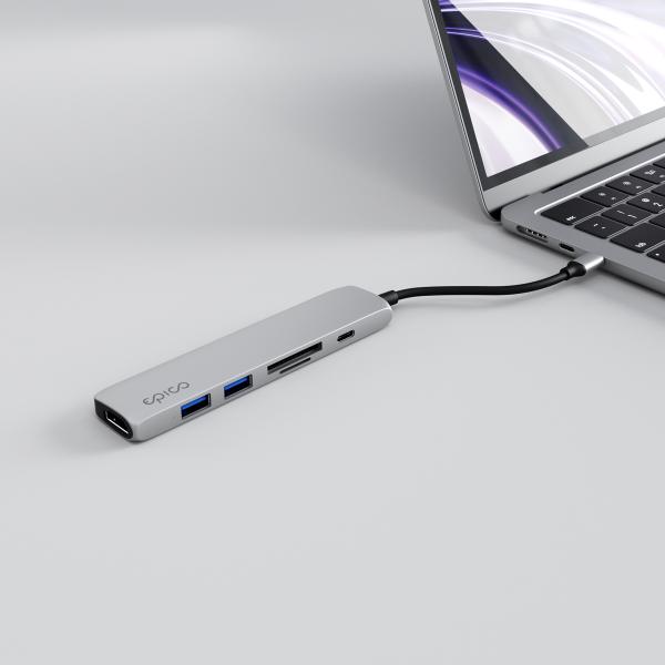 Epico 6v1 Alu Hub 8K s USB-C konektorom - strieborná 