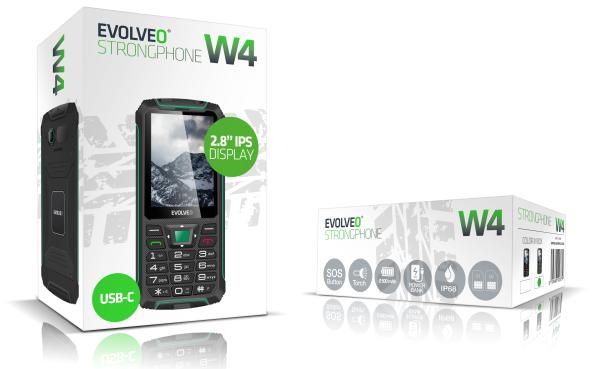 EVOLVEO StrongPhone W4, vodotesný odolný Dual SIM telefón, čierno-zelená 