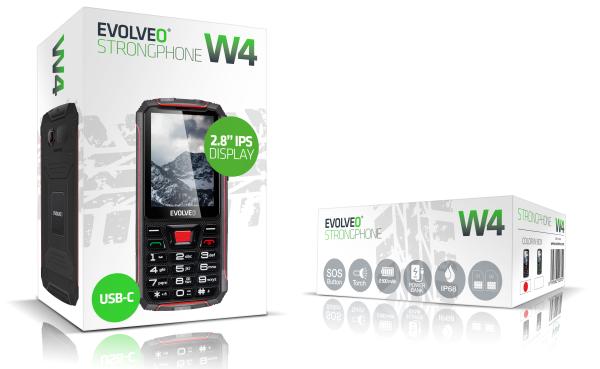 EVOLVEO StrongPhone W4, vodotesný odolný Dual SIM telefón, čierno-červená 