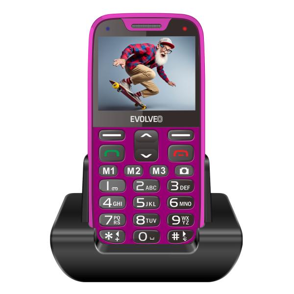 EVOLVEO EasyPhone XR, mobilný telefón pre seniorov s nabíjacím stojanom, ružový 