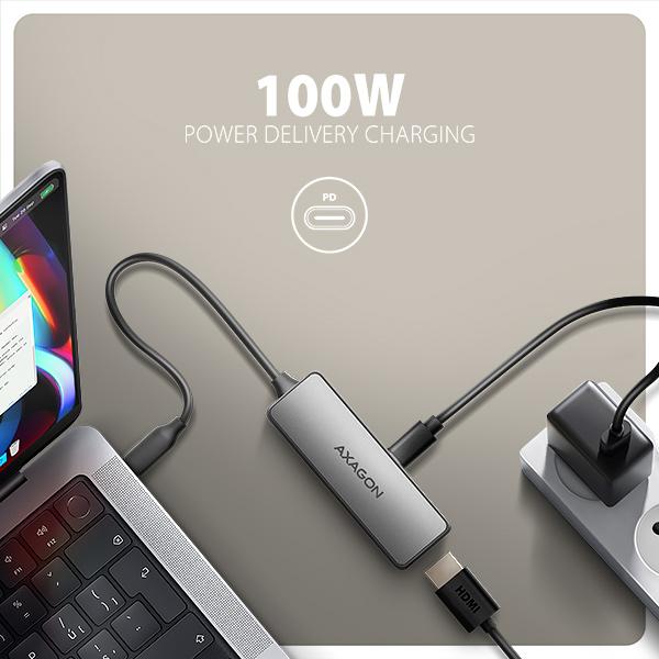 AXAGON RVC-HI8KPD, USB-C -> HDMI 2.1 redukcia/ adapter, 8K/ 60Hz, 4K/ 144Hz, HDR10+, PD100W 
