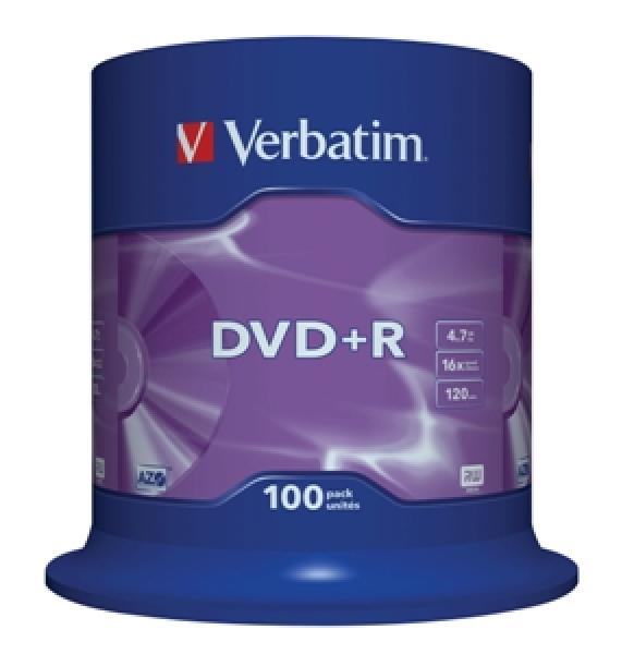 VERBATIM DVD+R(100-Pack)Spindl/ MattSlvr/ 16x/ 4.7GB