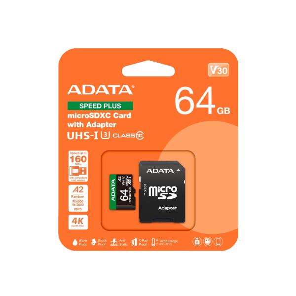 Adata Speed Plus/ Micro SD/ 64GB/ UHS-I U3/ Class 10/ + Adaptér 