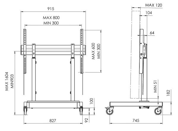Vogel&quot;s RISE 3205 pojízdný podlahový lift 86", dvojitý, 903-1604 mm 