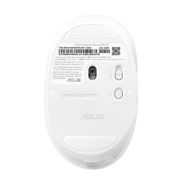 ASUS Fragrance Mouse MD101/ Ergonomická/ Optická/ 2 400 DPI/ USB+BT/ Biela 
