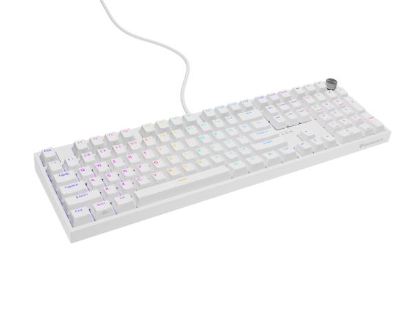 Herná mechanická klávesnica Genesis THOR 404/ RGB/ Outemu Peach Silent/ Drôtové USB-A/ US layout/ Biela 