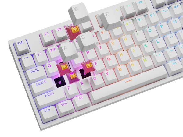 Herná mechanická klávesnica Genesis THOR 404/ RGB/ Outemu Peach Silent/ Drôtové USB-A/ US layout/ Biela 