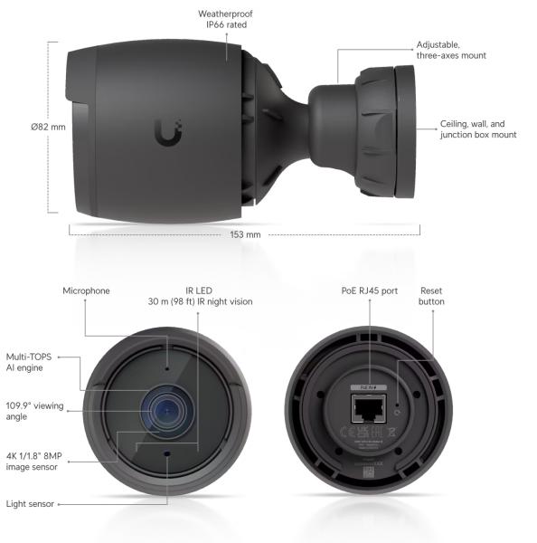 Ubiquiti UniFi Video Camera G6 Bullet (8MP, 3864*2160 30sn) čierna 