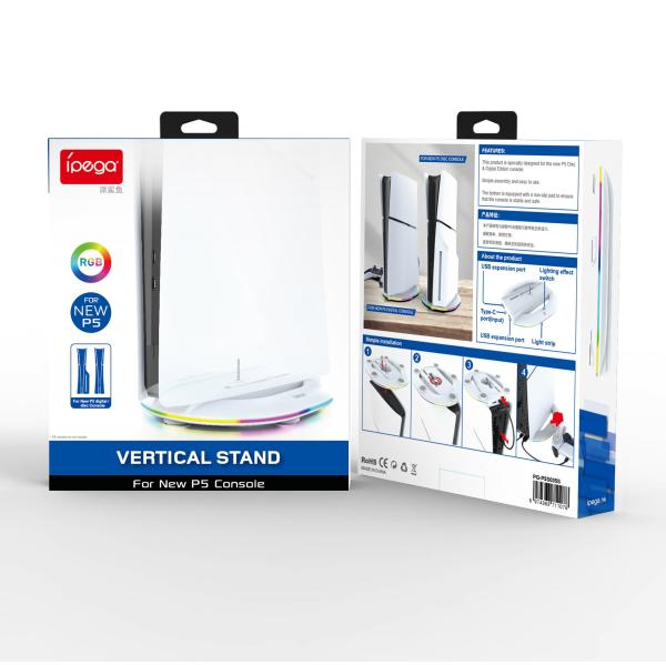 iPega P5S035SA Vertikálny Stojan (2xUSB-A) s RGB pre PS5 Slim/ PS5 Pro White 