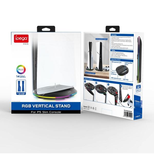 iPega P5S035SAH Vertikálny Stojan (2xUSB-A) s RGB pre PS5 Slim/ PS5 Pro Black 